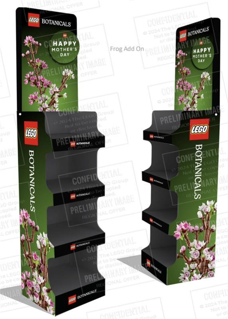 LEGO Botanicals Moederdag Display Inhoud display: 8x LEGO 40460 Flowers Rozen 7x LEGO 40524 Flowers Zonnebloemen 8x LEGO 40647 Flowers Lotusbloemen 8x LEGO 40725 Flowers Kersenbloesems 7x LEGO 40747 Flowers Narcissen